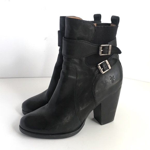 frye leather buckle booties